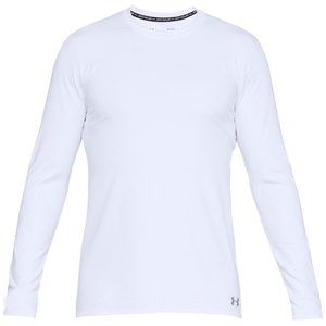 Men's White Under Armour Coldgear Fitted Crewneck Fleece Lined Long Sleeve